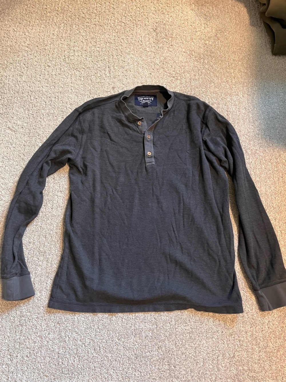 Men's Long-Sleeve Henley Shirt - Dark Charcoal